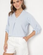 new collection Bluză Albastru deschis cu croi trapezoidal cu decolteu în V și mâneci rulate Aslimi