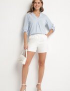 new collection Bluză Albastru deschis cu croi trapezoidal cu decolteu în V și mâneci rulate Aslimi