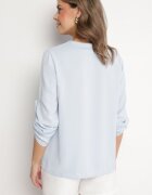 new collection Bluză Albastru deschis cu croi trapezoidal cu decolteu în V și mâneci rulate Aslimi