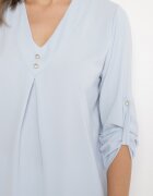 new collection Bluză Albastru deschis cu croi trapezoidal cu decolteu în V și mâneci rulate Aslimi