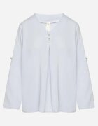 new collection Bluză Albastru deschis cu croi trapezoidal cu decolteu în V și mâneci rulate Aslimi