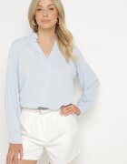 new collection Bluză Albastru deschis cu Decolteu în V și Guler ridicat cu Volane Davisora