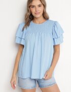 new collection Bluză Albastru deschis din Vâscoză croială Trapezoidală cu Volane și Inserție Elastică Dorlimi