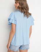 new collection Bluză Albastru deschis din Vâscoză croială Trapezoidală cu Volane și Inserție Elastică Dorlimi