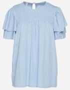 new collection Bluză Albastru deschis din Vâscoză croială Trapezoidală cu Volane și Inserție Elastică Dorlimi
