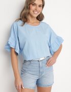 new collection Bluză Albastru deschis din Viscoză Tip Liliac cu Volane Davienna