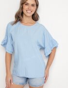 new collection Bluză Albastru deschis din Viscoză Tip Liliac cu Volane Davienna