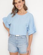 new collection Bluză Albastru deschis din Viscoză Tip Liliac cu Volane Davienna