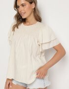 new collection Bluză Bej din Viscoză cu Croială Trapezoidală cu Volane și Inserție Elastică Dorlimi