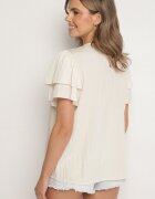 new collection Bluză Bej din Viscoză cu Croială Trapezoidală cu Volane și Inserție Elastică Dorlimi