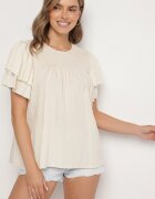 new collection Bluză Bej din Viscoză cu Croială Trapezoidală cu Volane și Inserție Elastică Dorlimi
