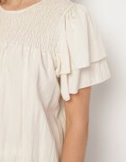 new collection Bluză Bej din Viscoză cu Croială Trapezoidală cu Volane și Inserție Elastică Dorlimi