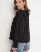 new collection Bluză Neagră cu Viscoză în Stil Rustic cu Volane Finlimi