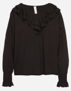 new collection Bluză Neagră cu Viscoză în Stil Rustic cu Volane Finlimi