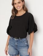 new collection Bluză Neagră din vâscoză Tip liliac cu volane Davienna
