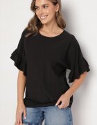 new collection Bluză Neagră din vâscoză Tip liliac cu volane Davienna