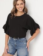 new collection Bluză Neagră din vâscoză Tip liliac cu volane Davienna