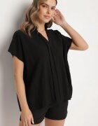 new collection Bluză Neagră oversize cu croială liliac din viscoză cu decolteu în V Davilisa