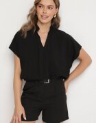 new collection Bluză Neagră oversize cu croială liliac din viscoză cu decolteu în V Davilisa