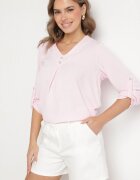 new collection Bluză Roz cu croi trapezoidal cu decolteu în V și cu mâneci rulate Aslimi