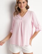 new collection Bluză Roz cu croi trapezoidal cu decolteu în V și cu mâneci rulate Aslimi