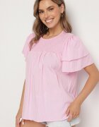 new collection Bluză roz cu Vâscoză cu croială trapezoidală cu Volănașe și Inserție Elastică Dorlimi