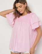 new collection Bluză roz cu Vâscoză cu croială trapezoidală cu Volănașe și Inserție Elastică Dorlimi