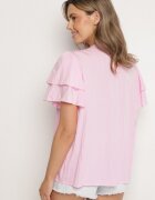 new collection Bluză roz cu Vâscoză cu croială trapezoidală cu Volănașe și Inserție Elastică Dorlimi