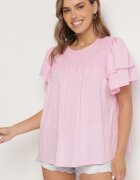 new collection Bluză roz cu Vâscoză cu croială trapezoidală cu Volănașe și Inserție Elastică Dorlimi