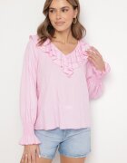 new collection Bluză Roză din Viscoză în Stil Rustic cu Volane Finlimi