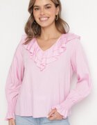 new collection Bluză Roză din Viscoză în Stil Rustic cu Volane Finlimi