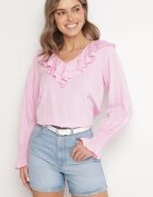 new collection Bluză Roză din Viscoză în Stil Rustic cu Volane Finlimi