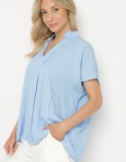 new collection Bluză Supradimensionată Tip Liliac cu Decolteu în V din Vâscoză Albastru Deschis Davilisa