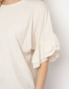 new collection Bluzka Bej din Vâscoză tip Liliac cu Volane Davienna
