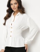 new collection Cămașă albă cu Talie Elastică și Guler Clasic Asnida