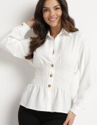 new collection Cămașă albă cu Talie Elastică și Guler Clasic Asnida