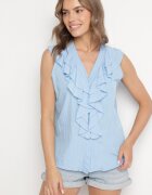 new collection Cămașă Albastră fără mâneci cu vâscoză cu decolteu în V și volan Arlimi