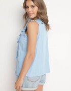 new collection Cămașă Albastră fără mâneci cu vâscoză cu decolteu în V și volan Arlimi