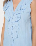 new collection Cămașă Albastră fără mâneci cu vâscoză cu decolteu în V și volan Arlimi