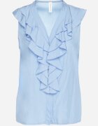 new collection Cămașă Albastră fără mâneci cu vâscoză cu decolteu în V și volan Arlimi