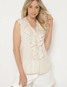 new collection Cămașă bej deschis fără mâneci din viscoză cu decolteu în V și volan Arlimi