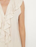 new collection Cămașă bej deschis fără mâneci din viscoză cu decolteu în V și volan Arlimi