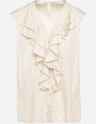 new collection Cămașă bej deschis fără mâneci din viscoză cu decolteu în V și volan Arlimi