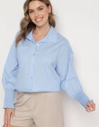 new collection Cămașă din Bumbac Albastră cu Mâneci Încrețite și Volane Tanandoria
