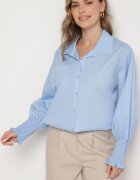 new collection Cămașă din Bumbac Albastră cu Mâneci Încrețite și Volane Tanandoria