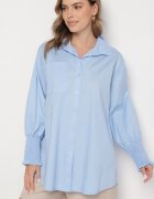 new collection Cămașă din Bumbac Albastră cu Mâneci Încrețite și Volane Tanandoria