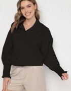 new collection Cămașă neagră din bumbac cu mâneci încrețite și volane Tanandoria