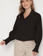 new collection Cămașă neagră din bumbac cu mâneci încrețite și volane Tanandoria