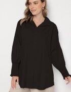new collection Cămașă neagră din bumbac cu mâneci încrețite și volane Tanandoria