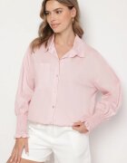 new collection Cămașă roz deschis de bumbac cu mâneci încrețite și volane Tanandoria